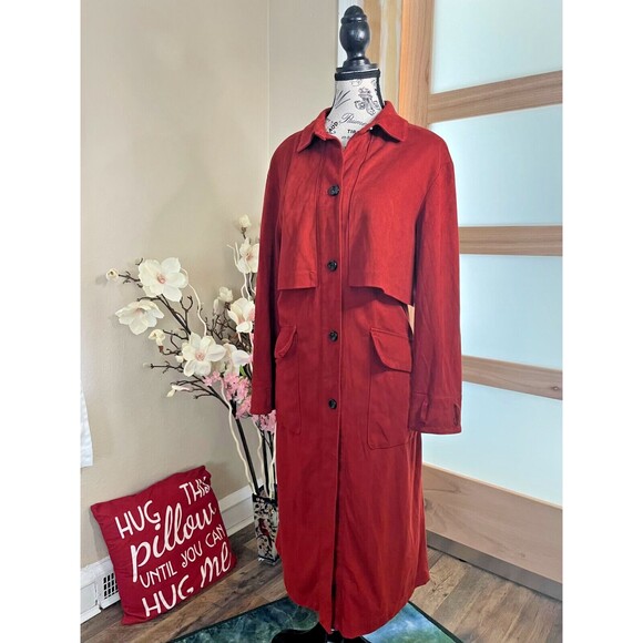 Zara Trf Women's Small/M Full Length Coat Fall Orange Color Long Sleeves Pockets - Picture 1 of 8